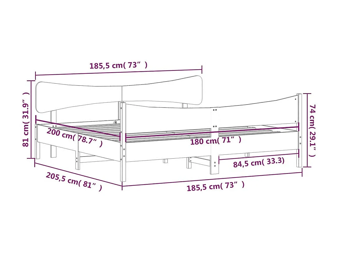 Estructura cama con cabecero madera pino marrón cera 180x200 cm