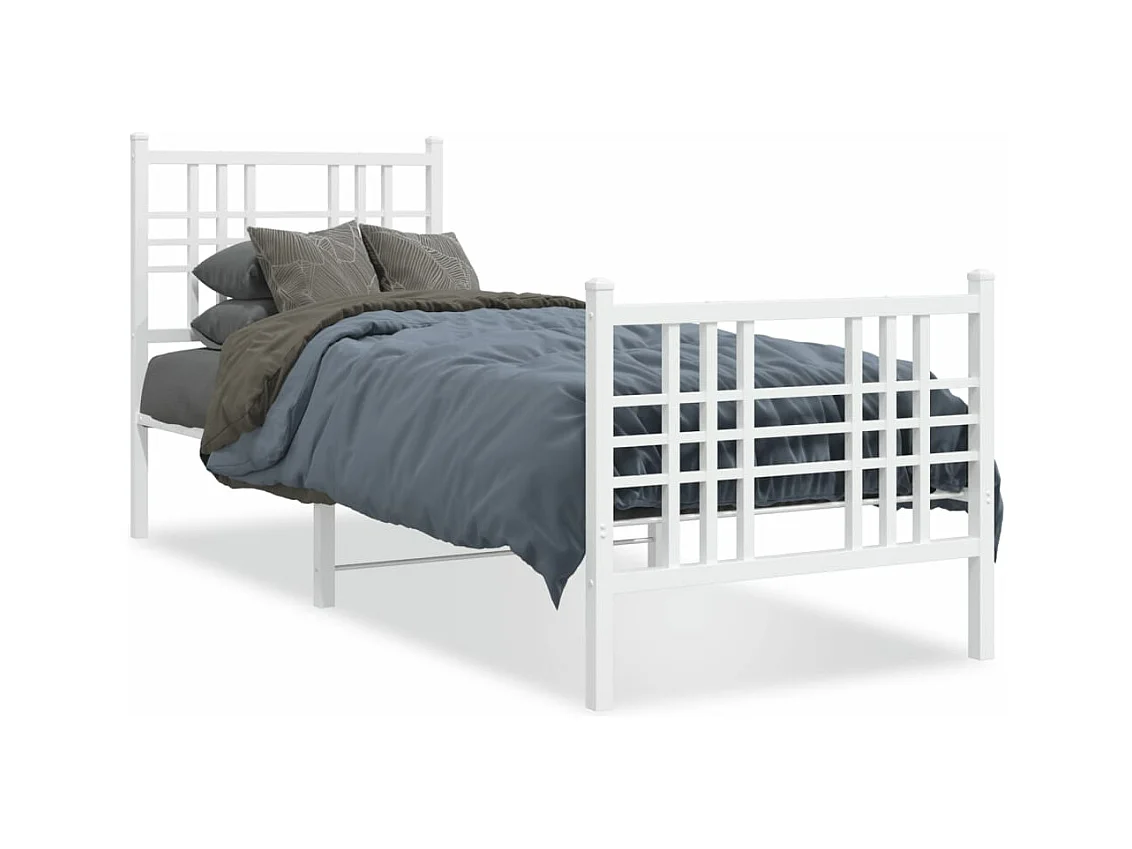 Estructura cama metal con cabecero y pie cama blanca 80x200 cm