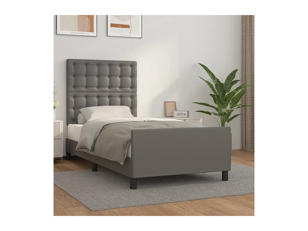 Estructura de cama con cabecero cuero sintético gris 80x200 cm