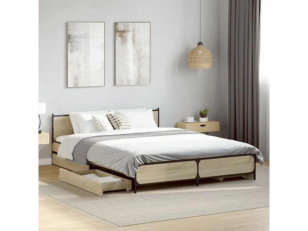 Cadre de lit et tiroirs chêne sonoma 120x190 cm bois ingénierie