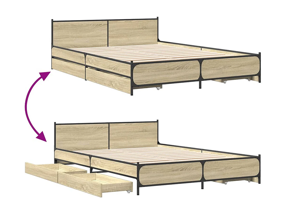 Cadre de lit et tiroirs chêne sonoma 120x190 cm bois ingénierie