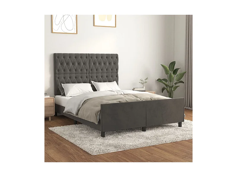 Estructura cama con cabecero terciopelo gris oscuro 140x200 cm
