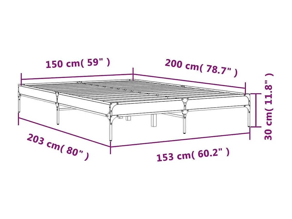Estructura de cama madera de ingeniería y metal negro 150x200cm