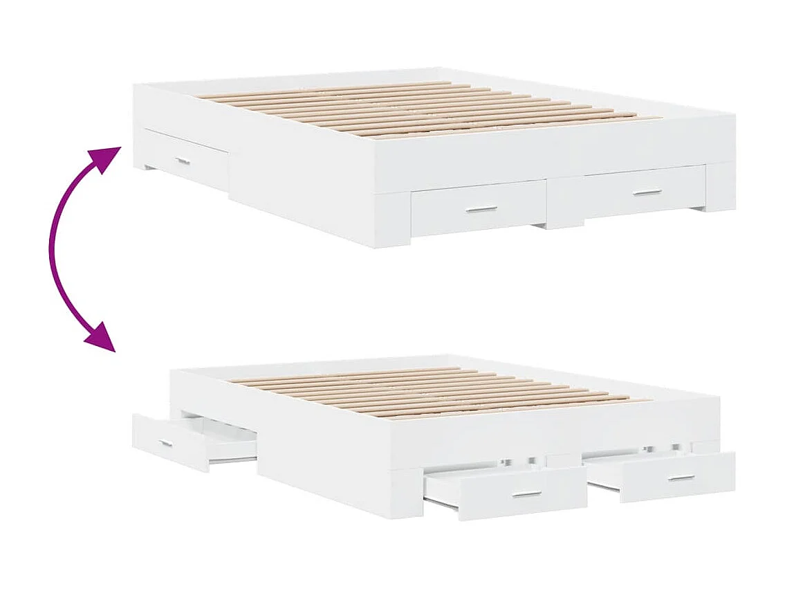Cadre de lit avec tiroirs blanc 120x200 cm bois d'ingénierie