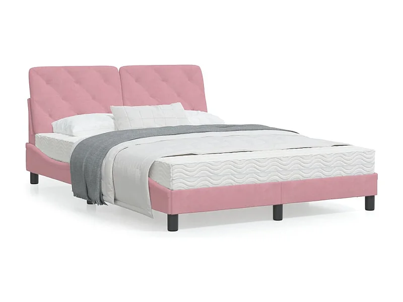 Estructura de cama con cabecero de terciopelo rosa 140x190 cm