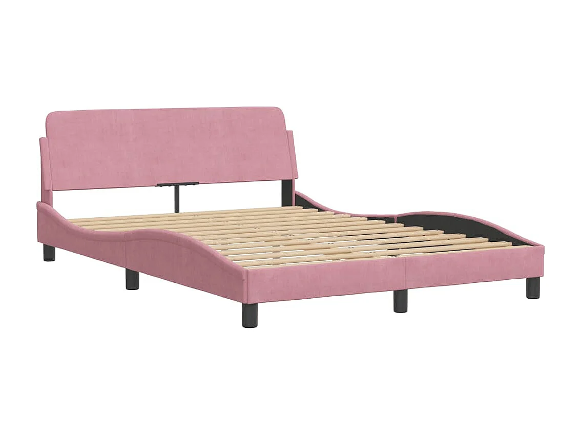Estructura de cama con cabecero de terciopelo rosa 140x190 cm