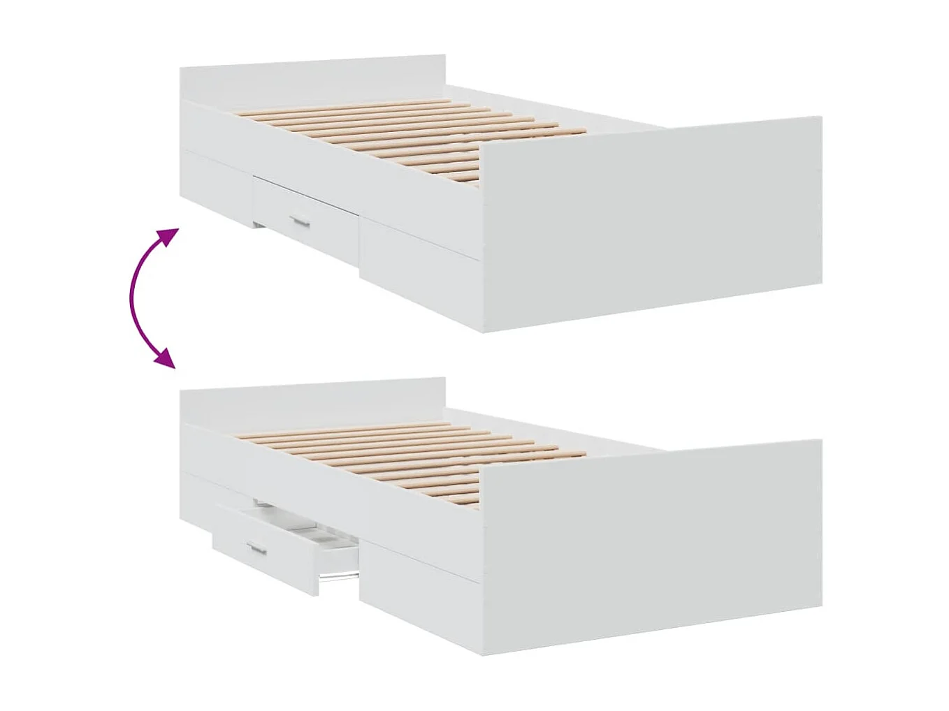 Cama con cajones madera de ingeniería blanca 75x190 cm