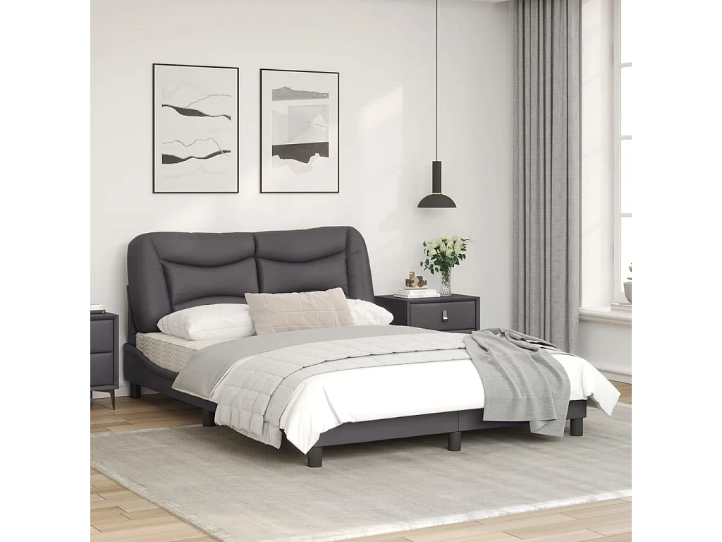 Estrutura de cama c/ luzes LED 120x200cm couro artificial cinza