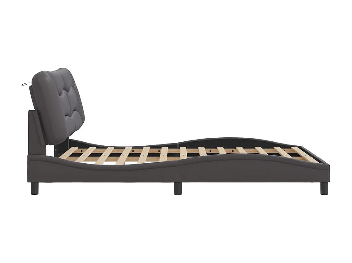 Estructura cama con luces LED cuero sintético gris 120x200 cm
