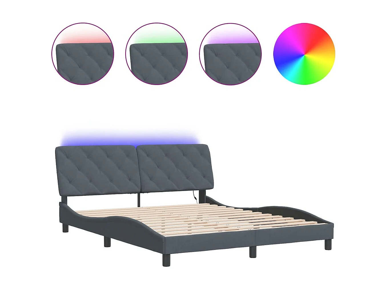 Estructura cama con luces LED terciopelo gris oscuro 160x200 cm