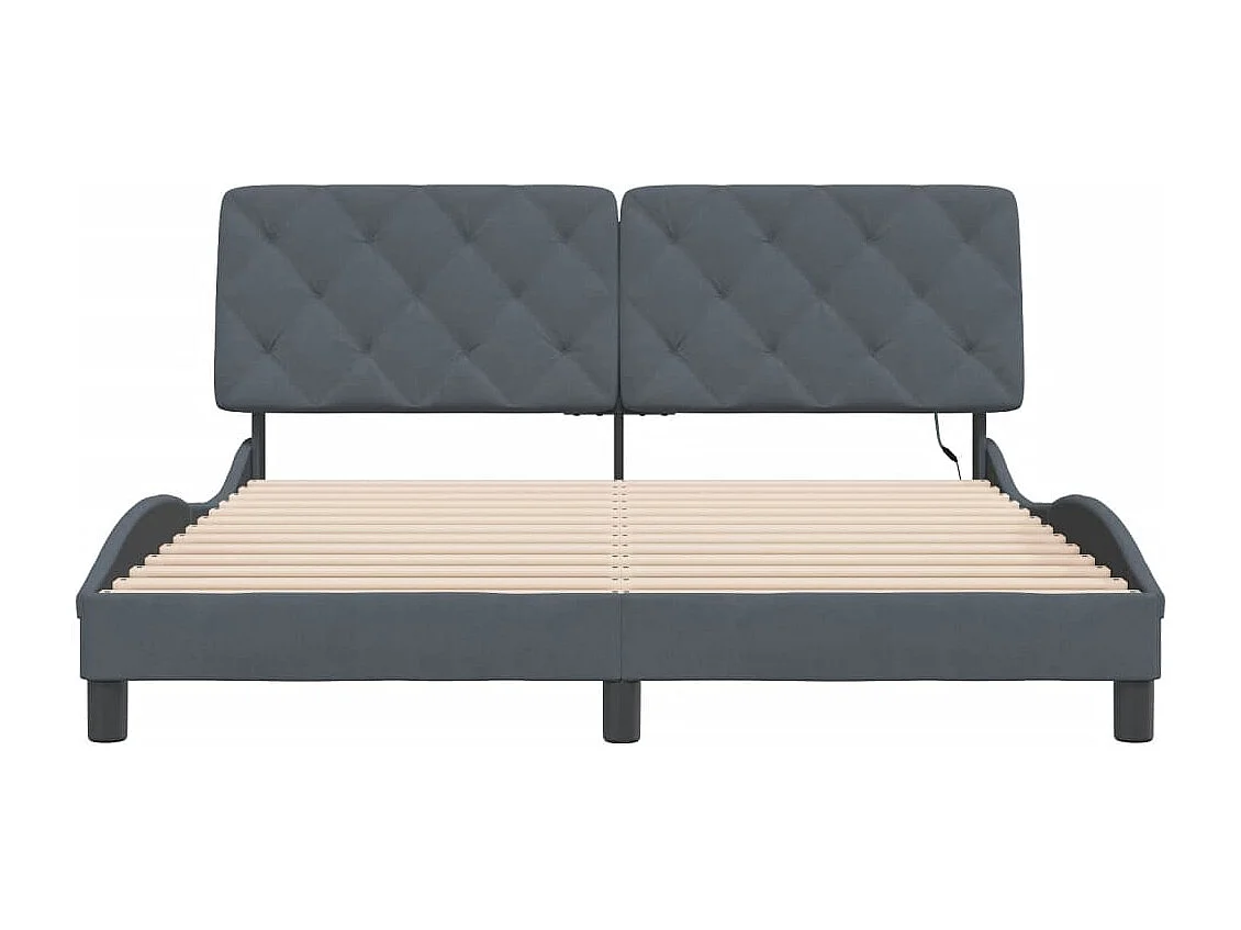 Cadre de lit avec lumières LED gris foncé 160x200 cm velours