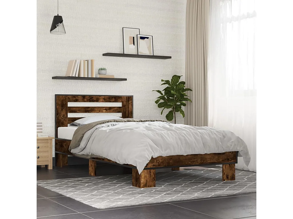 Cadre de lit chêne fumé 100x200 cm bois d'ingénierie et métal