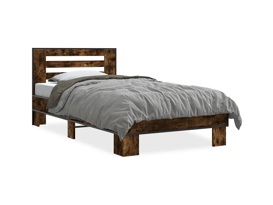 Cadre de lit chêne fumé 100x200 cm bois d'ingénierie et métal