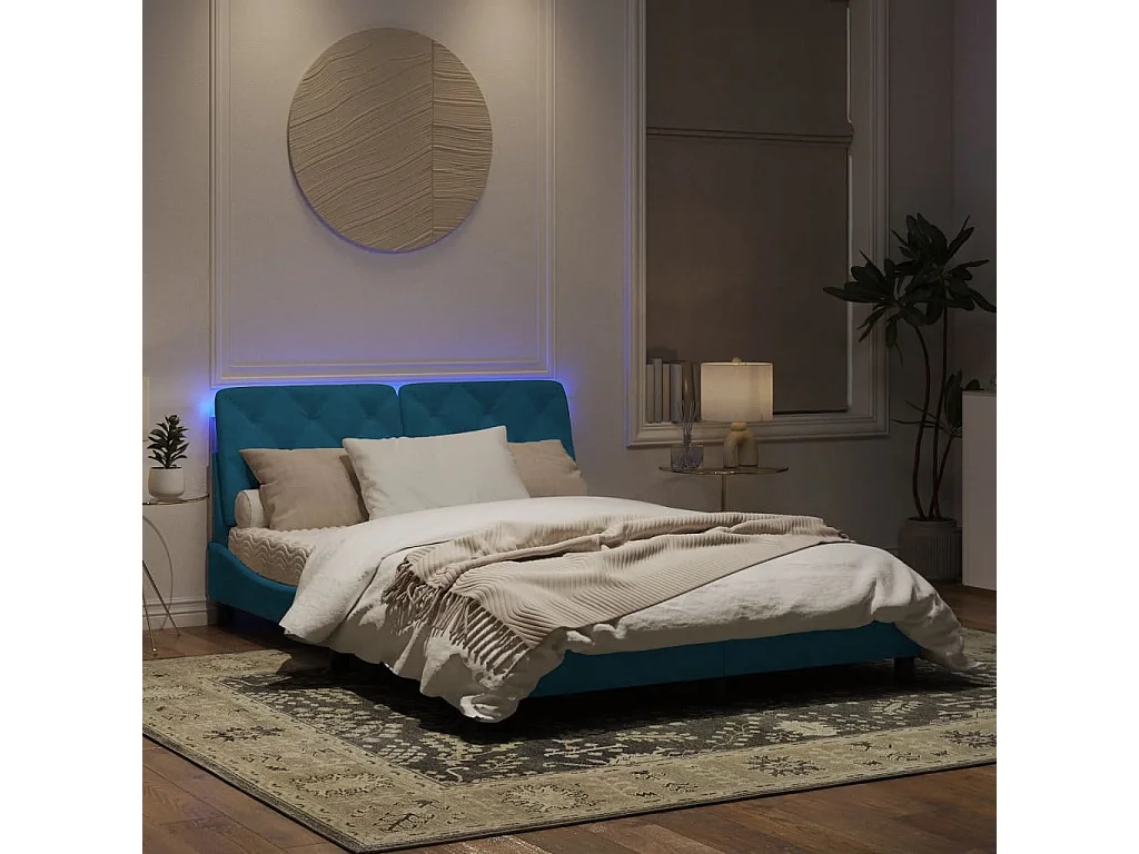 Cadre de lit avec lumières LED bleu 160x200 cm velours