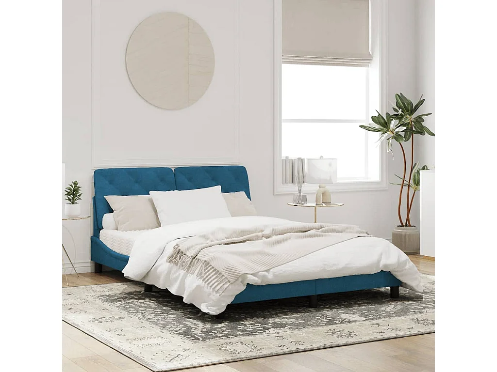 Estrutura de cama c/ luzes LED 160x200 cm veludo azul