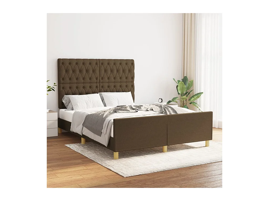 Estrutura de cama c/ cabeceira 140x200cm tecido castanho-escuro