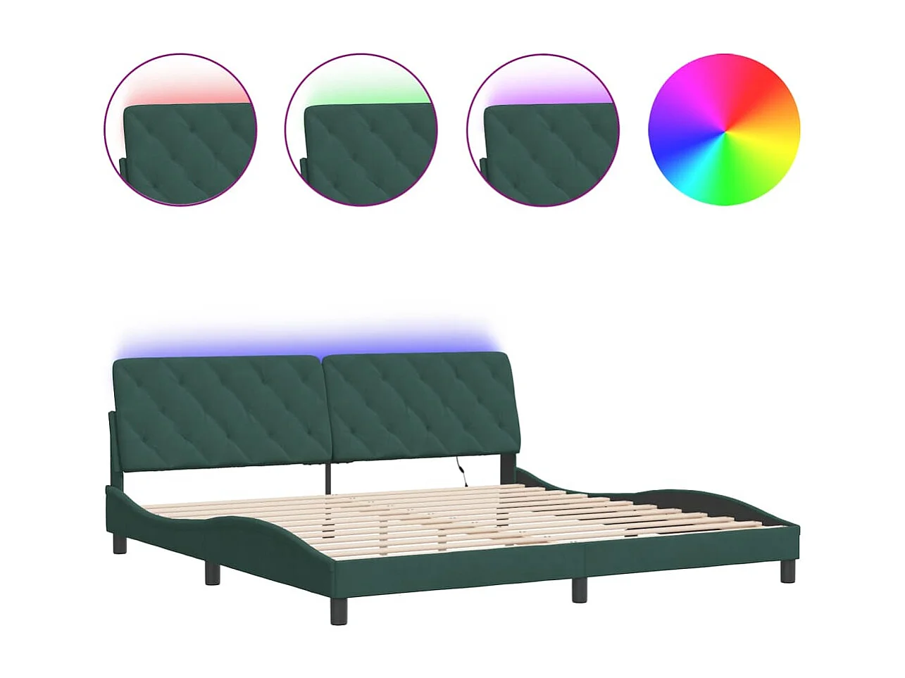 Cadre de lit avec lumières LED vert foncé 200x200 cm velours