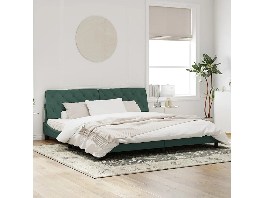 Cadre de lit avec lumières LED vert foncé 200x200 cm velours