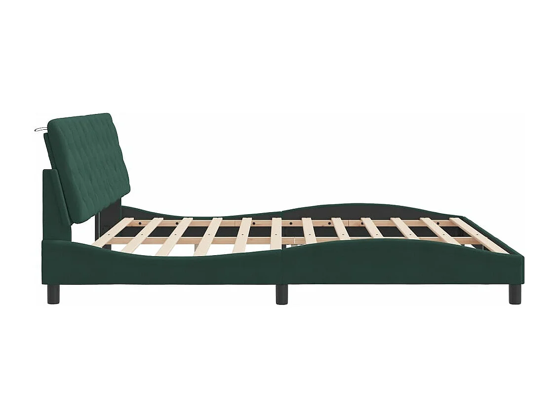 Estructura cama con luces LED terciopelo verde oscuro 200x200cm