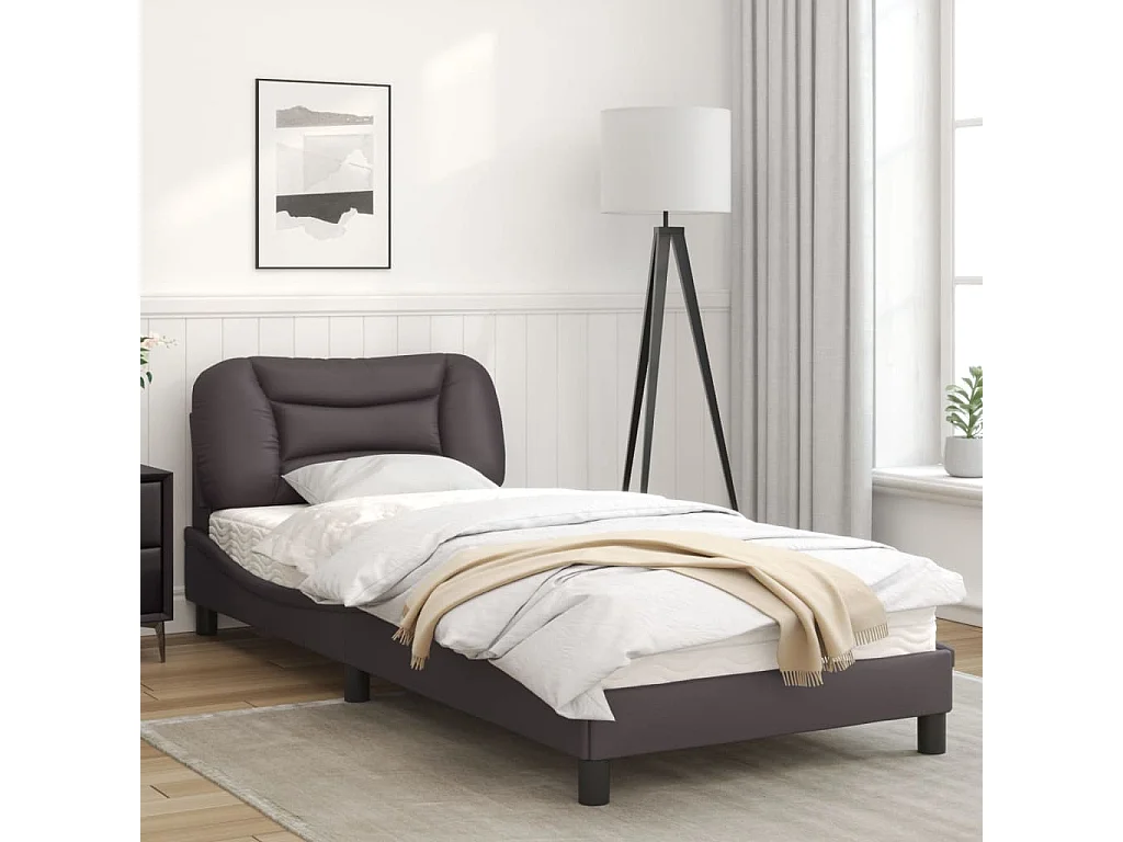 Estrutura cama c/ luzes LED 90x190 cm couro artificial cinzento