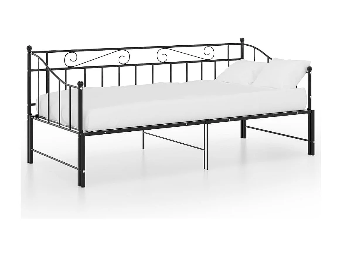 Cadre de canapé-lit extensible Noir Métal 90x200 cm