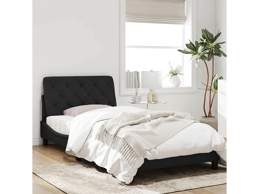 Estructura de cama con cabecero de terciopelo negro 100x200 cm