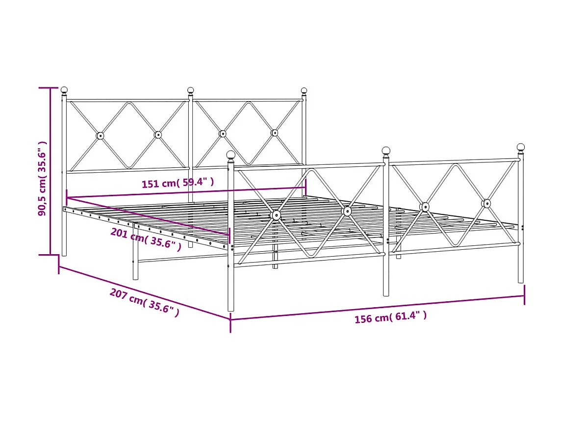 Estructura cama metal con cabecero y estribo blanco 150x200 cm