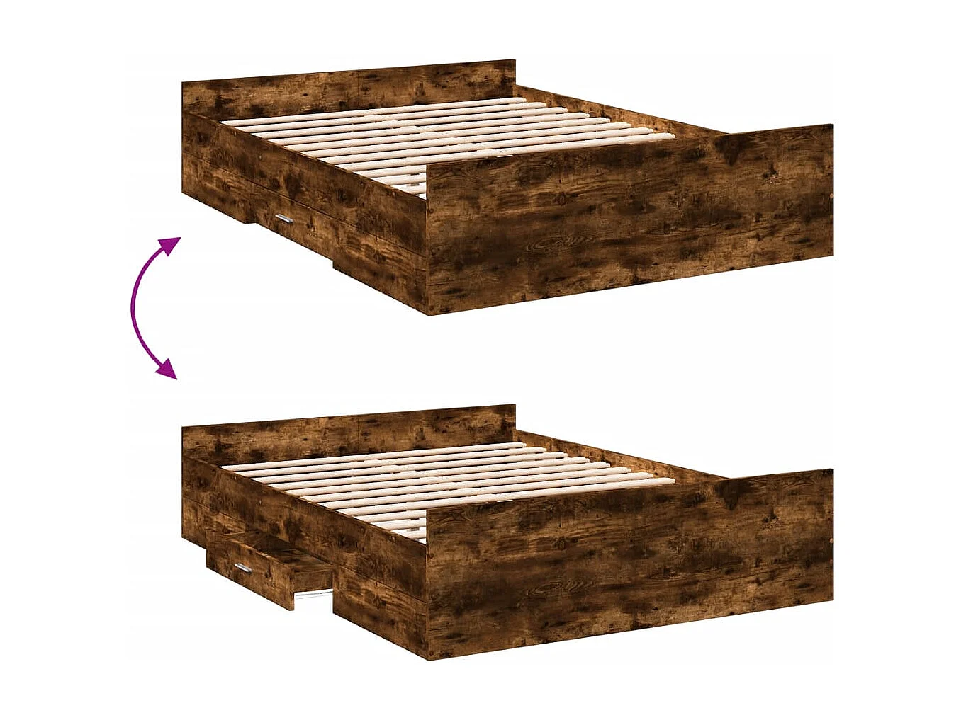 Cama con cajones madera de ingeniería roble ahumado 135x190 cm