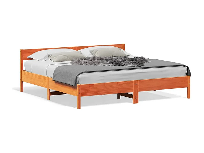 Estructura cama con cabecero madera pino marrón cera 180x200 cm