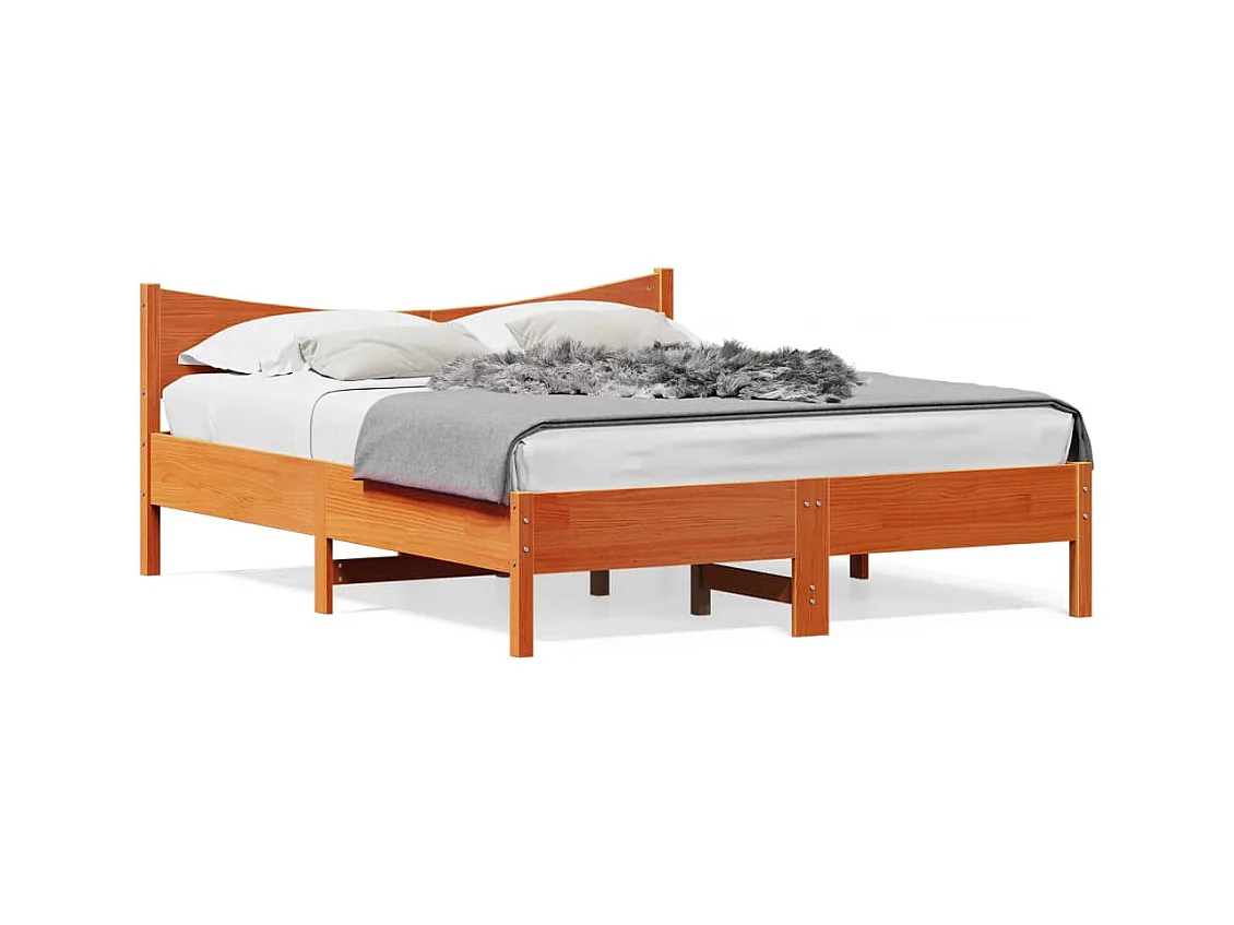 Estructura cama con cabecero madera pino marrón cera 160x200 cm
