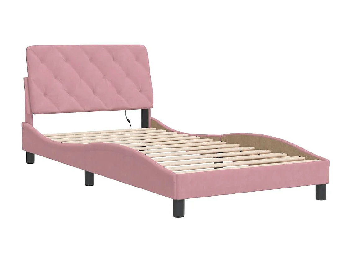 Estrutura de cama c/ luzes LED 100x200 cm veludo rosa