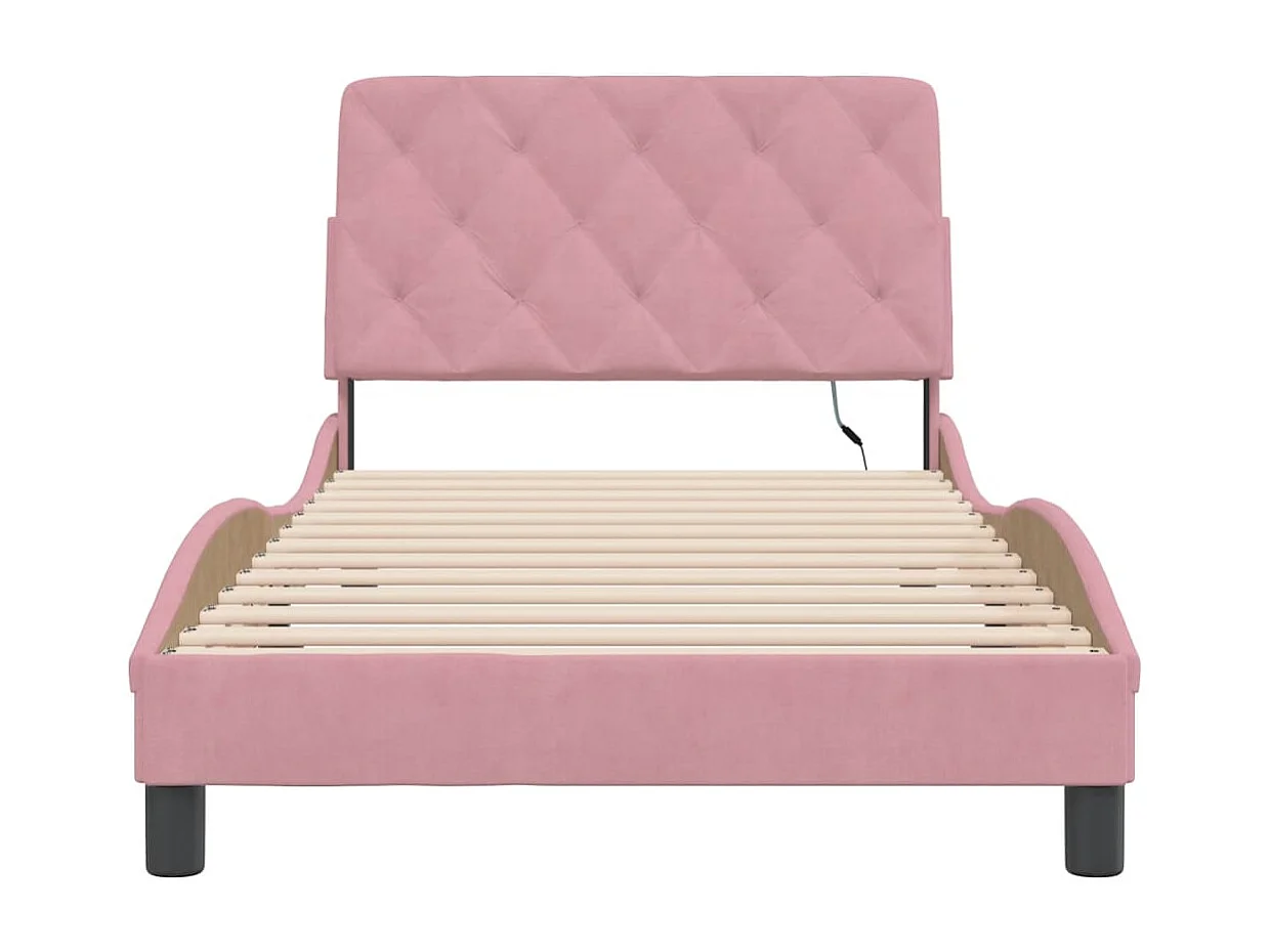 Estrutura de cama c/ luzes LED 100x200 cm veludo rosa