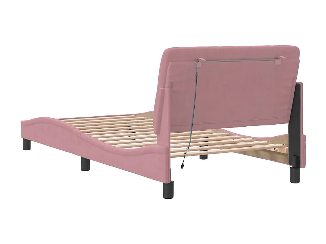Estrutura de cama c/ luzes LED 100x200 cm veludo rosa
