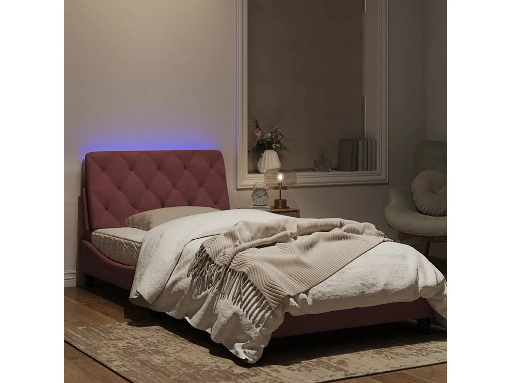 Estructura de cama con luces LED terciopelo rosa 100x200 cm