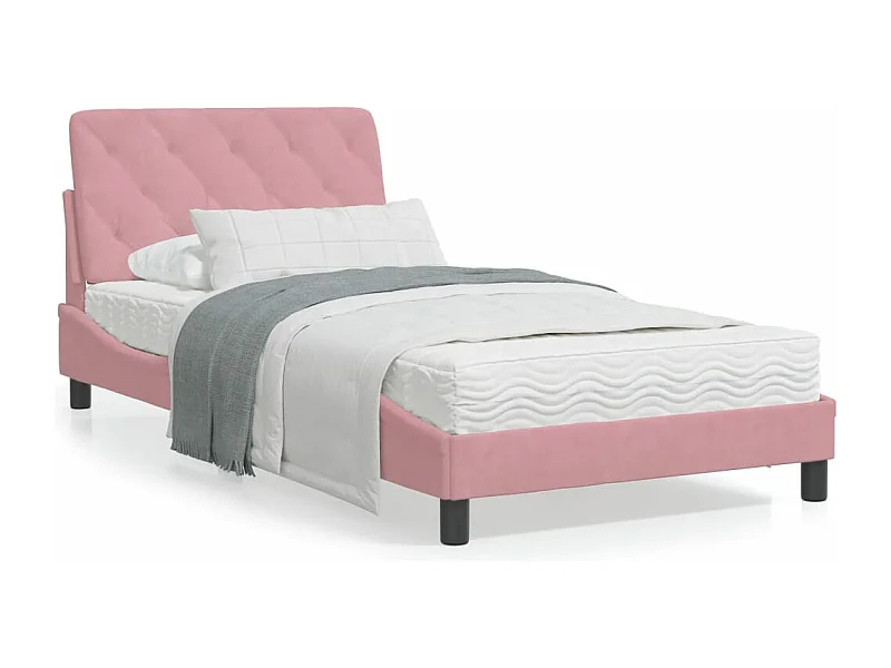Estrutura de cama c/ luzes LED 100x200 cm veludo rosa