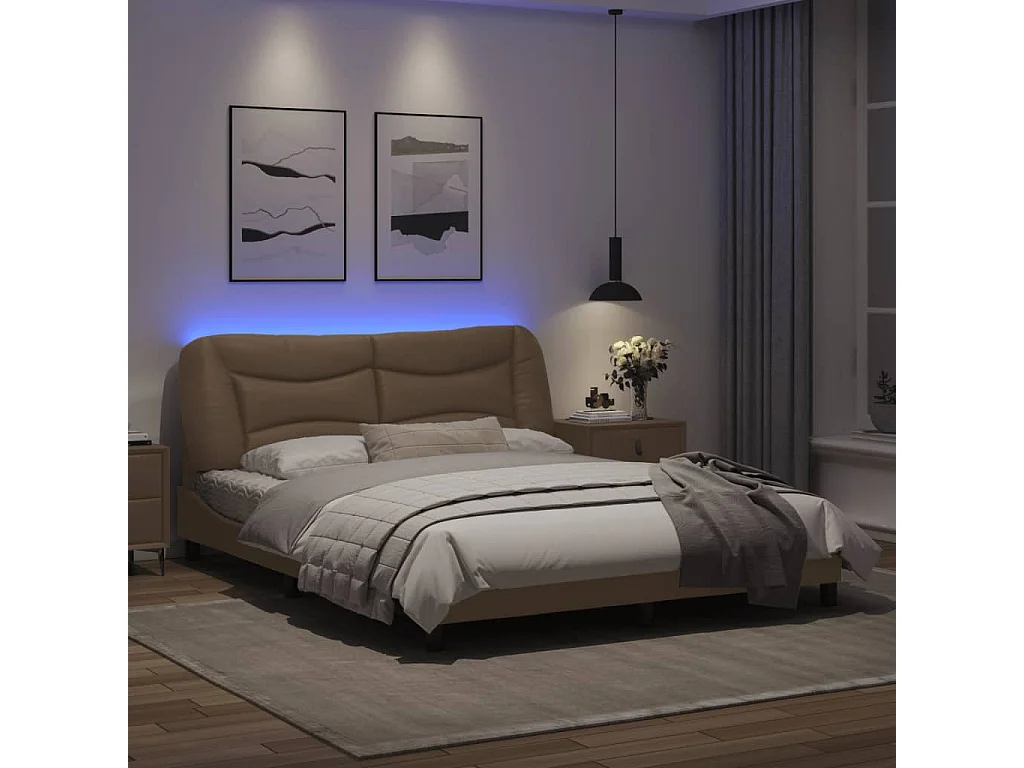 Cadre de lit avec lumières LED cappuccino 160x200 cm similicuir