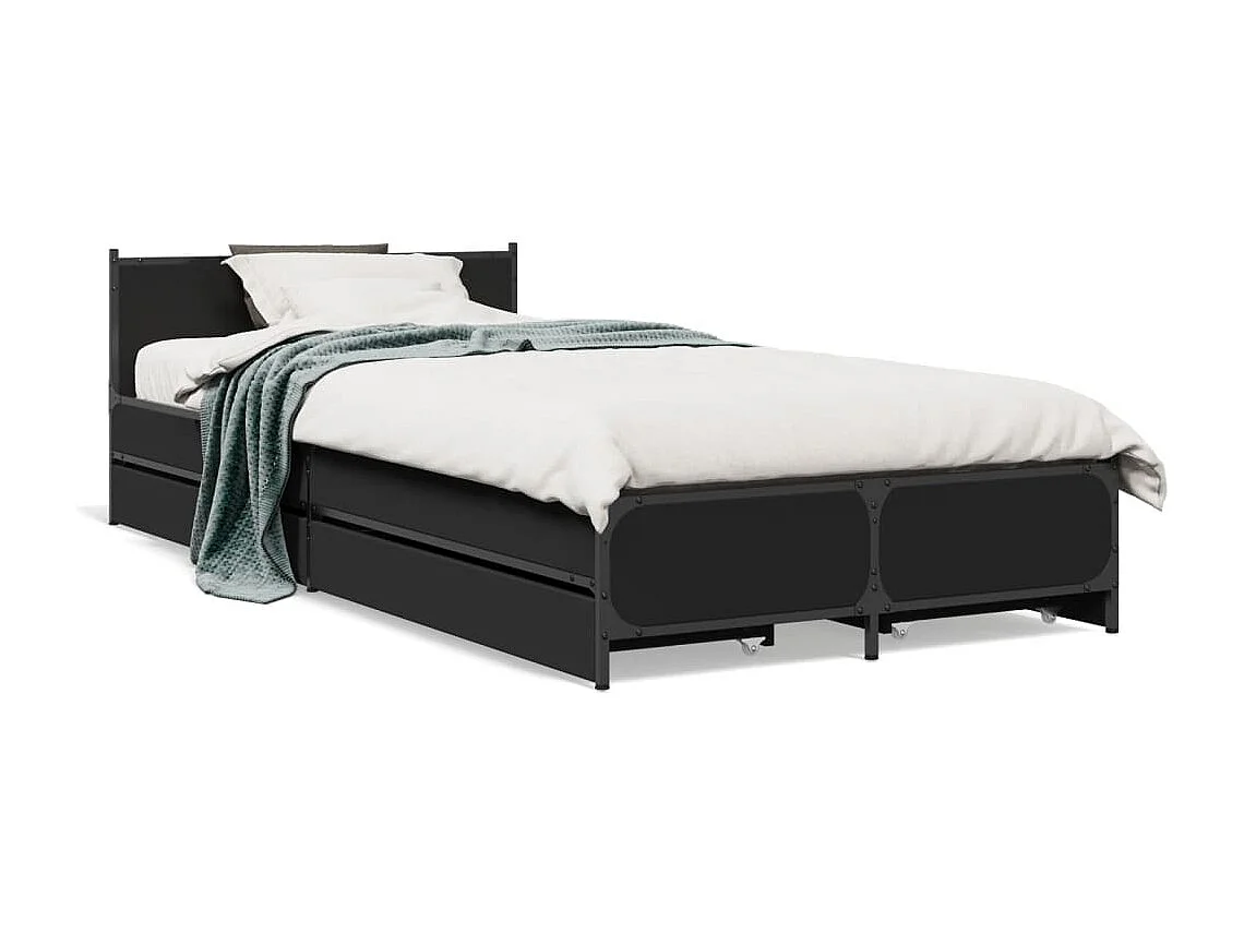 Cama con cajones madera de ingeniería negra 90x200 cm