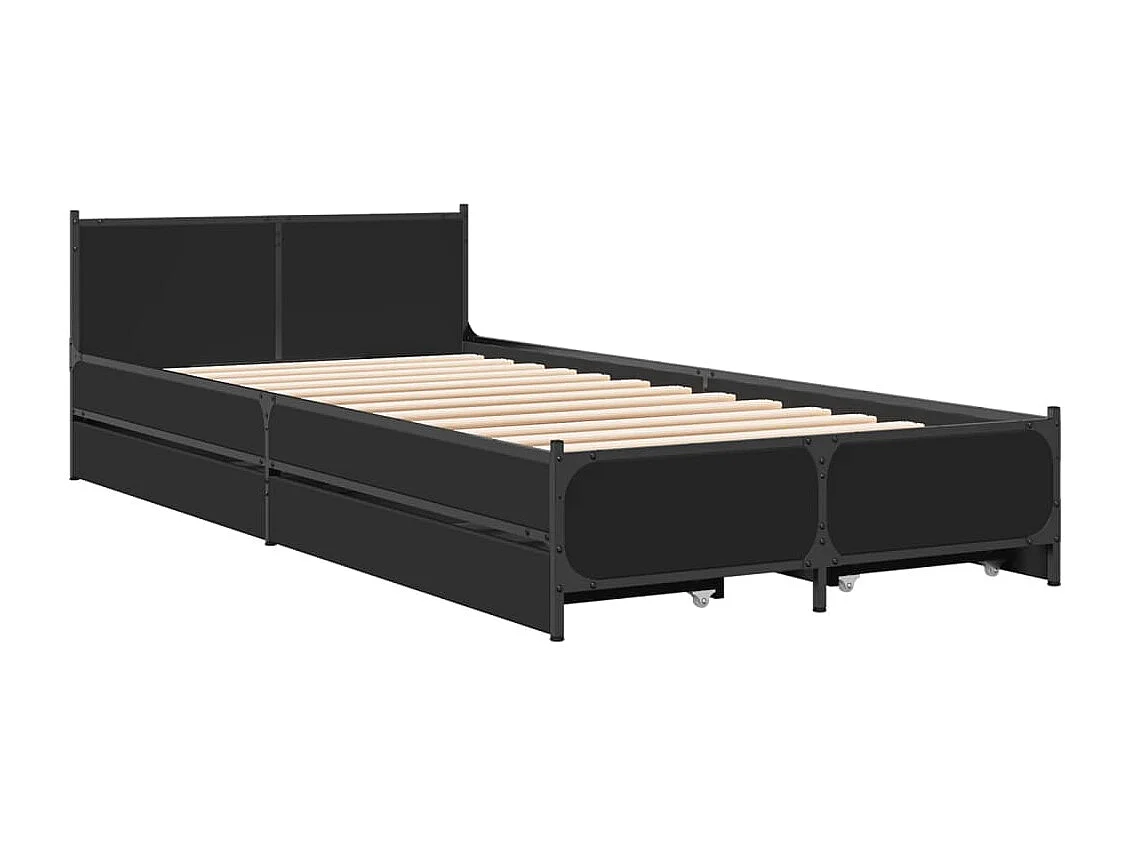 Cama con cajones madera de ingeniería negra 90x200 cm