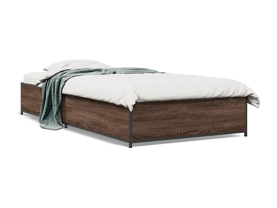 Estrutura de cama derivados de madeira/metal carvalho castanho
