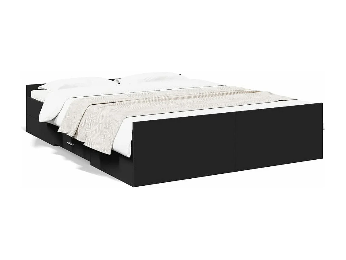 Estructura cama con cajones madera ingeniería negra 150x200 cm