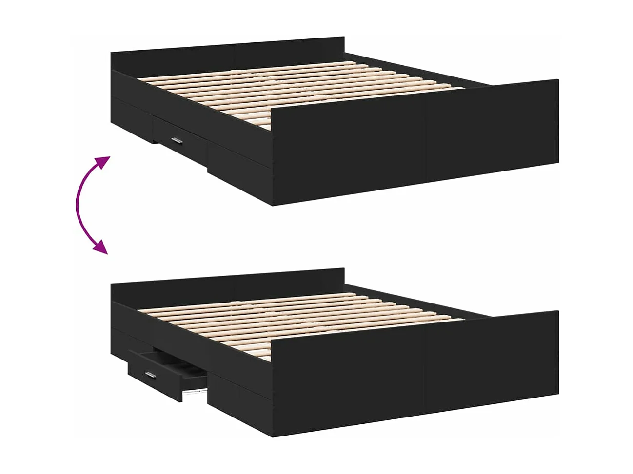 Estructura cama con cajones madera ingeniería negra 150x200 cm