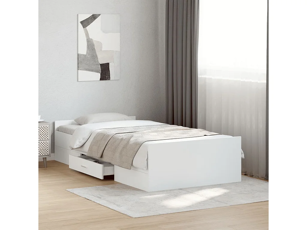 Cama con cajones madera de ingeniería blanca 190x190 cm