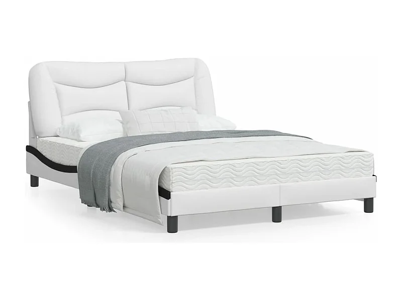 Estrutura cama c/ luzes LED 140x200cm couro artif. branco/preto