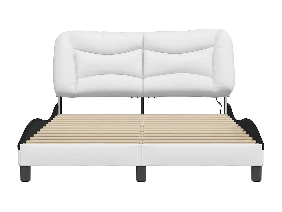 Estrutura cama c/ luzes LED 140x200cm couro artif. branco/preto