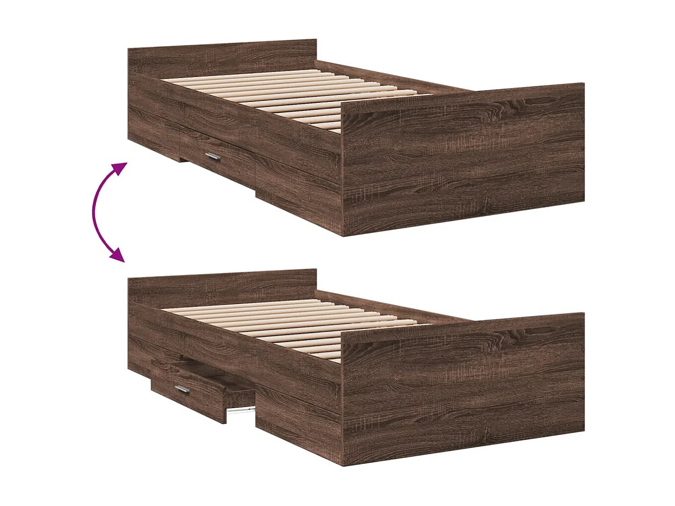 Cadre de lit et tiroirs chêne marron 100x200 cm bois ingénierie