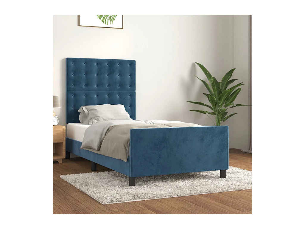 Cadre de lit avec tête de lit Bleu foncé 80x200 cm Velours