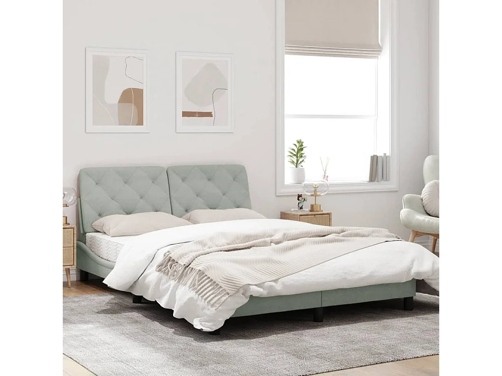 Estrutura de cama c/ cabeceira 140x190 cm veludo cinzento-claro