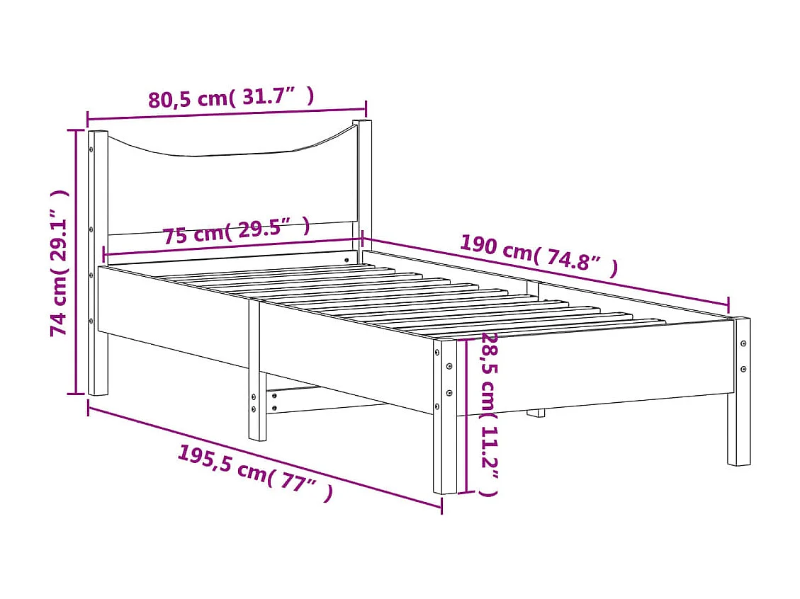 Estructura de cama madera maciza de pino marrón cera 75x190 cm