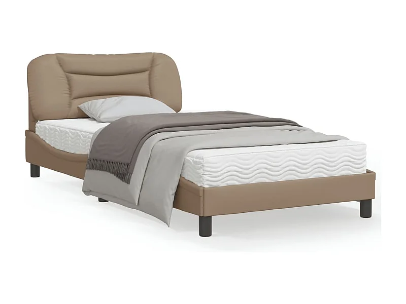 Estrutura cama c/ luzes LED 100x200 cm couro artif. cappuccino