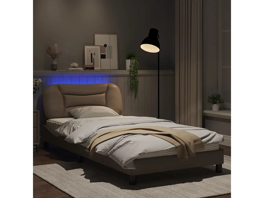 Cadre de lit avec lumières LED cappuccino 100x200 cm similicuir